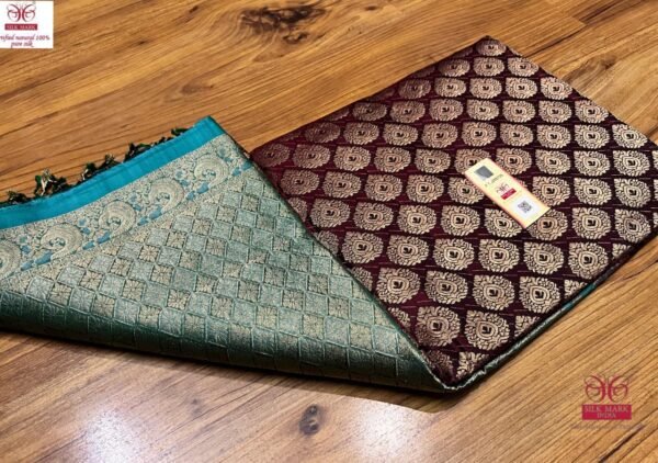 Elegant Maroon & Teal Pure Silk Saree with Intricate Zari Weaving