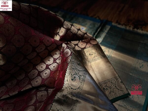 Elegant Maroon & Teal Pure Silk Saree with Intricate Zari Weaving
