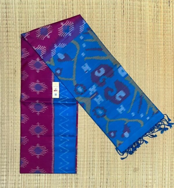 Enchanting Magenta & Royal Blue Handloom Ikat Saree