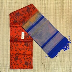 The Fiery Ochre & Imperial Blue Pochampally Ikat Silk Saree