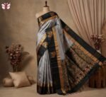 Royal Grey Silk Saree with Gold Zari Border & Majestic Elephant Pallu