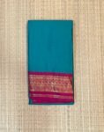 Teal Blue Kalyani Cotton Saree with Pink Border and Gold Zari Weaving