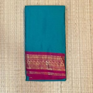 Teal Blue Kalyani Cotton Saree with Pink Border and Gold Zari Weaving