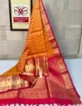 Radiant Mustard Orange Silk Saree with Gold Zari Work & Pink Contrast Pallu