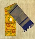 The Sun-Drenched Citrine & Royal Navy Pochampally Silk Saree