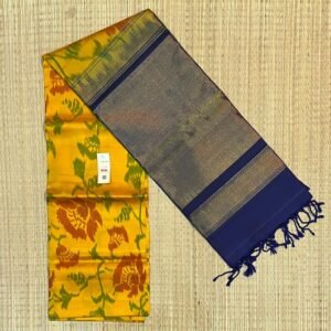 The Sun-Drenched Citrine & Royal Navy Pochampally Silk Saree