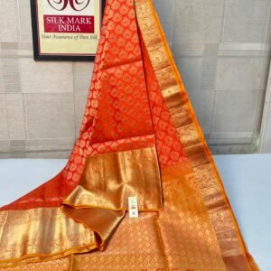Radiant Orange Silk Saree with Rich Gold Zari Weaving & Grand Traditional Border