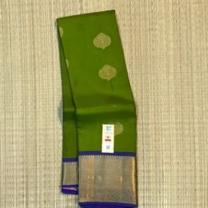 Elegant Parrot Green Silk Saree with Rich Gold Zari Border & Purple Pallu