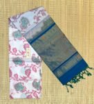 The Moonlit Ivory & Peacock Teal Pochampally Silk Saree