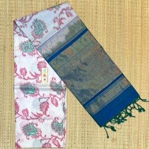 The Moonlit Ivory & Peacock Teal Pochampally Silk Saree