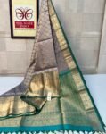 Elegant Grey & Silver Zari Kanchipuram Silk Saree with Teal Green Border