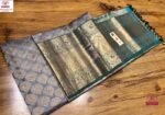 Elegant Grey & Silver Zari Kanchipuram Silk Saree with Teal Green Border