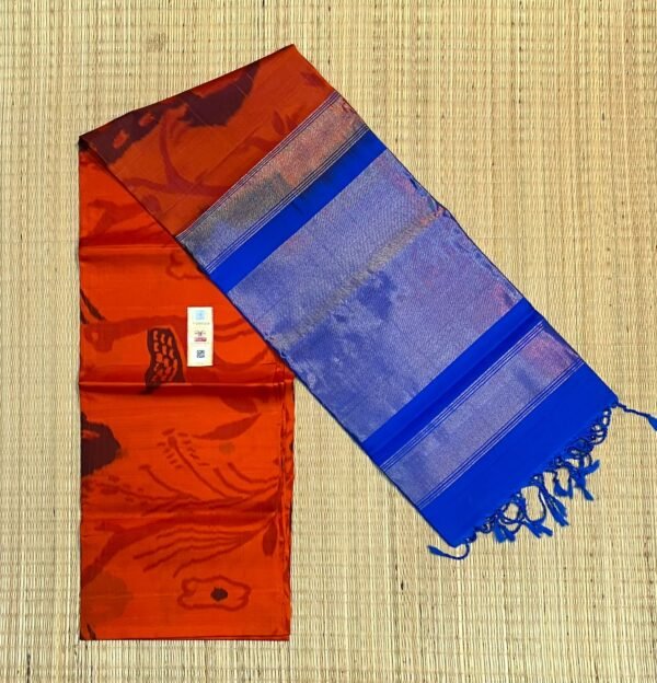 The Sunset Ochre & Cobalt Blue Vana-Ikat Silk Saree