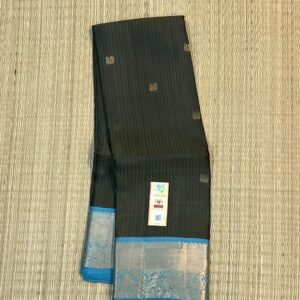 Elegant Coffee Brown Silk Saree with Teal Blue Korvai Border & Gold Zari Buttas
