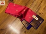 Vibrant Coral Pink Silk Saree with Royal Blue Korvai Border & Gold Zari Buttas