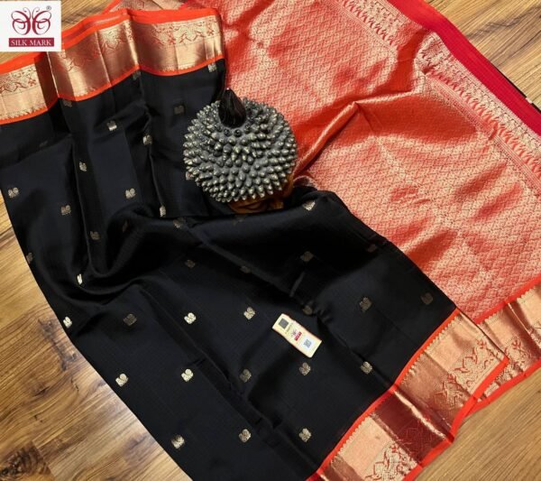 Elegant Black Silk Saree with Rich Gold Zari & Traditional Korvai Border