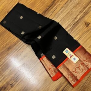 Elegant Black Silk Saree with Rich Gold Zari & Traditional Korvai Border