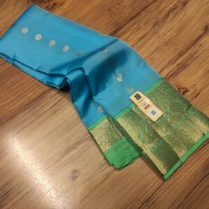 Elegant Turquoise Blue & Parrot Green Kanchipuram Silk Saree with Rich Gold Zari Weaving