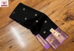Classic Black Silk Saree with Lavender Korvai Border & Rich Gold Zari Buttas