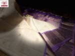 Elegant Cream Silk Saree with Lavender Korvai Border & Gold Zari Weaving