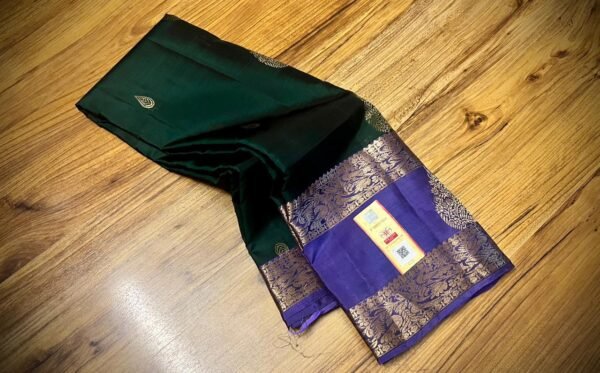 Emerald Green & Royal Purple Gold Zari Kanjivaram Silk Saree