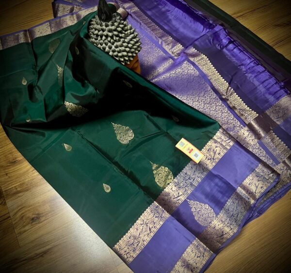 Emerald Green & Royal Purple Gold Zari Kanjivaram Silk Saree