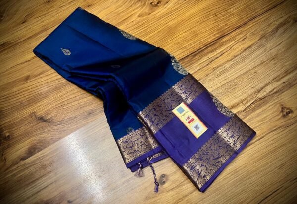 Royal Navy Blue & Lavender Gold Zari Silk Saree
