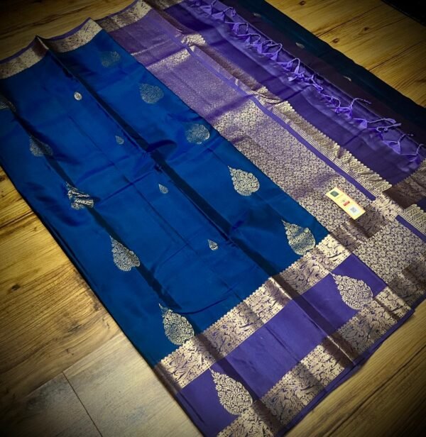 Royal Navy Blue & Lavender Gold Zari Silk Saree