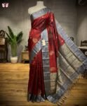 Royal Maroon & Steel Blue Pure Silk Saree with Rich Gold Zari Paisley Weaving