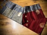 Royal Maroon & Steel Blue Pure Silk Saree with Rich Gold Zari Paisley Weaving