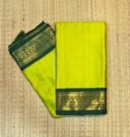 Parrot Green Kalyani Cotton Saree with Traditional Zari Border
