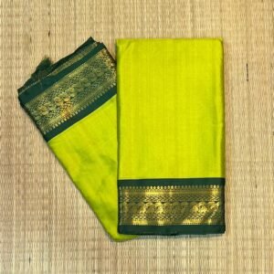 Parrot Green Kalyani Cotton Saree with Traditional Zari Border