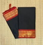 Classic Black Kalyani Cotton Saree with Crimson Red Gold Zari Border