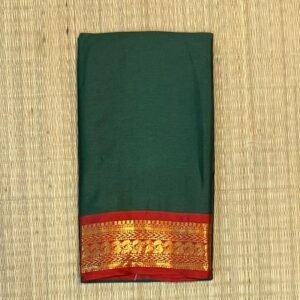 Bottle Green Kalyani Cotton Saree with Crimson Red Gold Zari Border