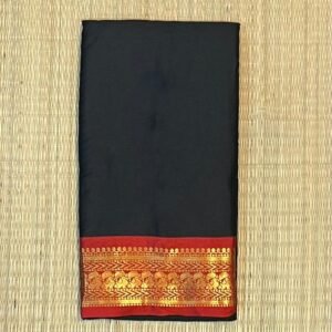 Classic Black Kalyani Cotton Saree with Crimson Red Gold Zari Border