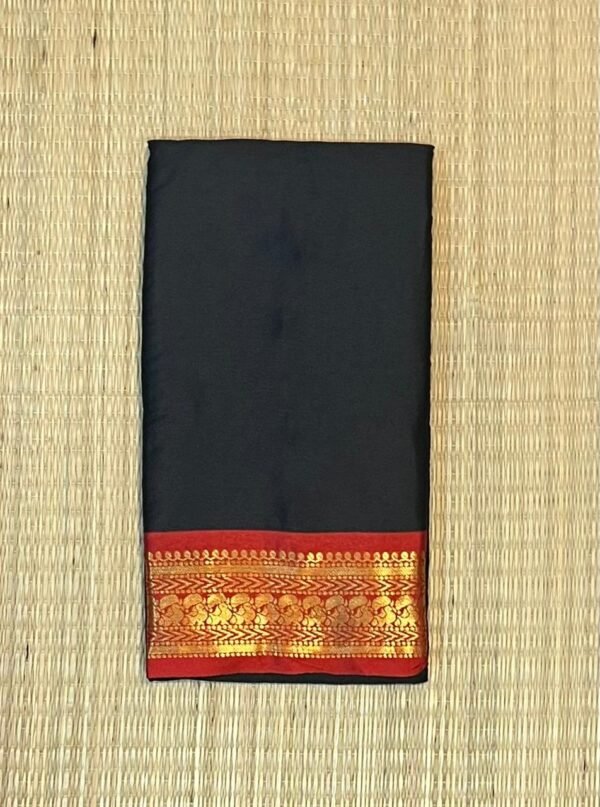 Classic Black Kalyani Cotton Saree with Crimson Red Gold Zari Border