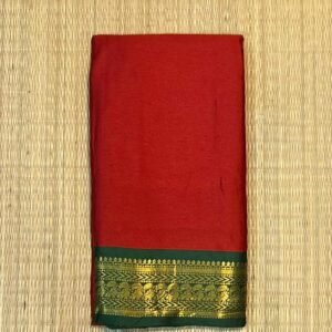 Chili Red Kalyani Cotton Saree with Emerald Green Gold Zari Border