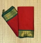 Chili Red Kalyani Cotton Saree with Emerald Green Gold Zari Border