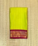 Lime Green Kalyani Cotton Saree with Deep Magenta Gold Zari Border
