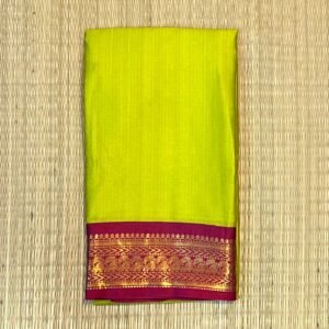 Lime Green Kalyani Cotton Saree with Deep Magenta Gold Zari Border