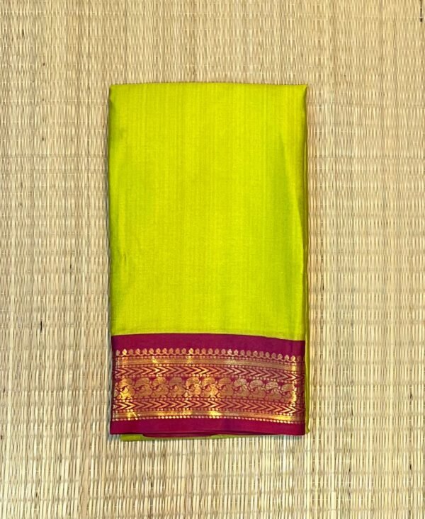 Lime Green Kalyani Cotton Saree with Deep Magenta Gold Zari Border