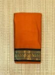 Mustard Orange Kalyani Cotton Saree with Black Gold Zari Border