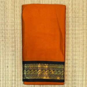 Mustard Orange Kalyani Cotton Saree with Black Gold Zari Border