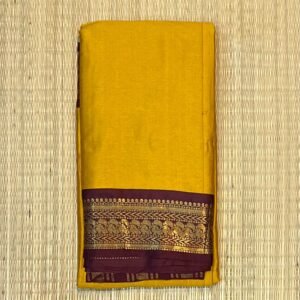Mustard Yellow Kalyani Cotton Saree with Wine Red Gold Zari Border