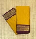 Mustard Yellow Kalyani Cotton Saree with Wine Red Gold Zari Border