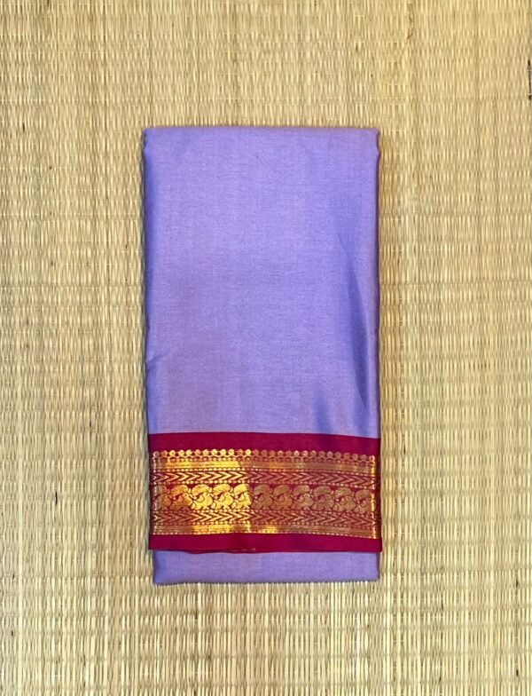 Lavender Kalyani Cotton Saree with Magenta Gold Zari Border