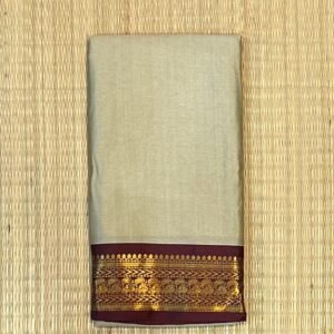 Dove Grey Kalyani Cotton Saree with Deep Plum Gold Zari Border