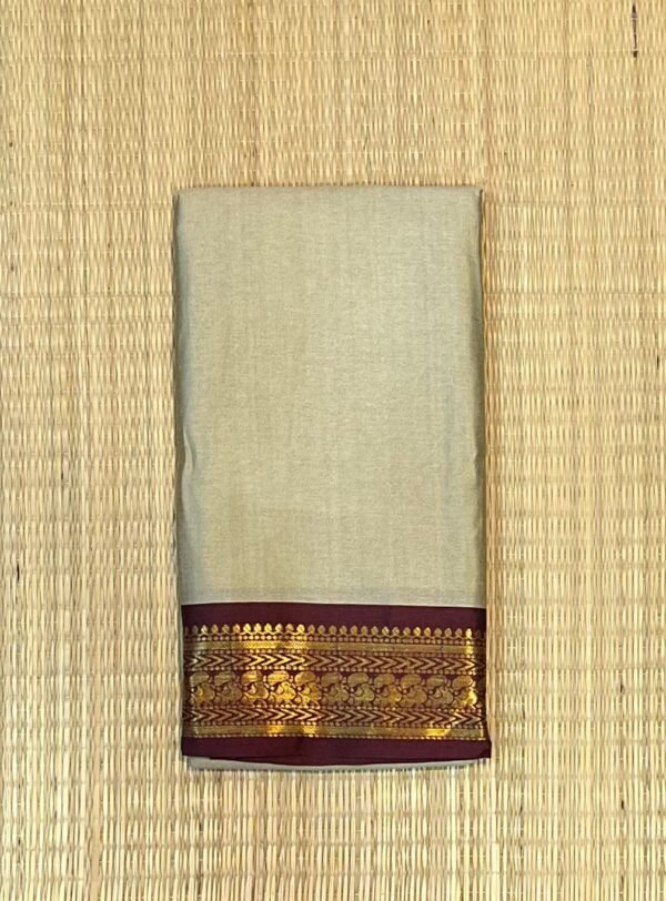 Dove Grey Kalyani Cotton Saree with Deep Plum Gold Zari Border
