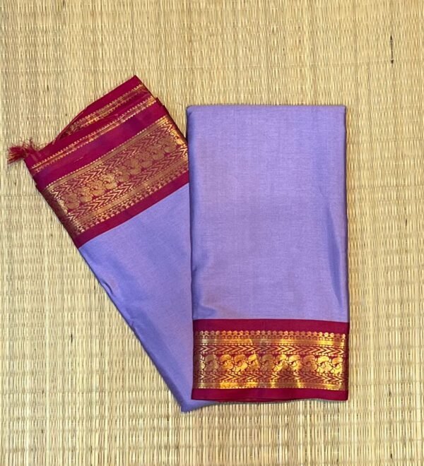 Lavender Kalyani Cotton Saree with Magenta Gold Zari Border
