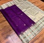 Royal Purple & Pastel Green Pure Silk Saree with Gold Zari Buttas | Elegant Traditional Silk Saree